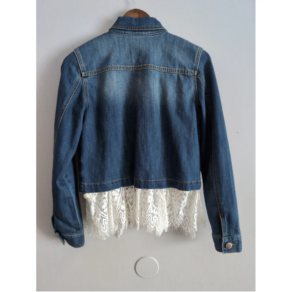 Cabi Dakota Blue Denim Jacket Women Sz S Removable lace Trim #5297 Office Career - Picture 3 of 12